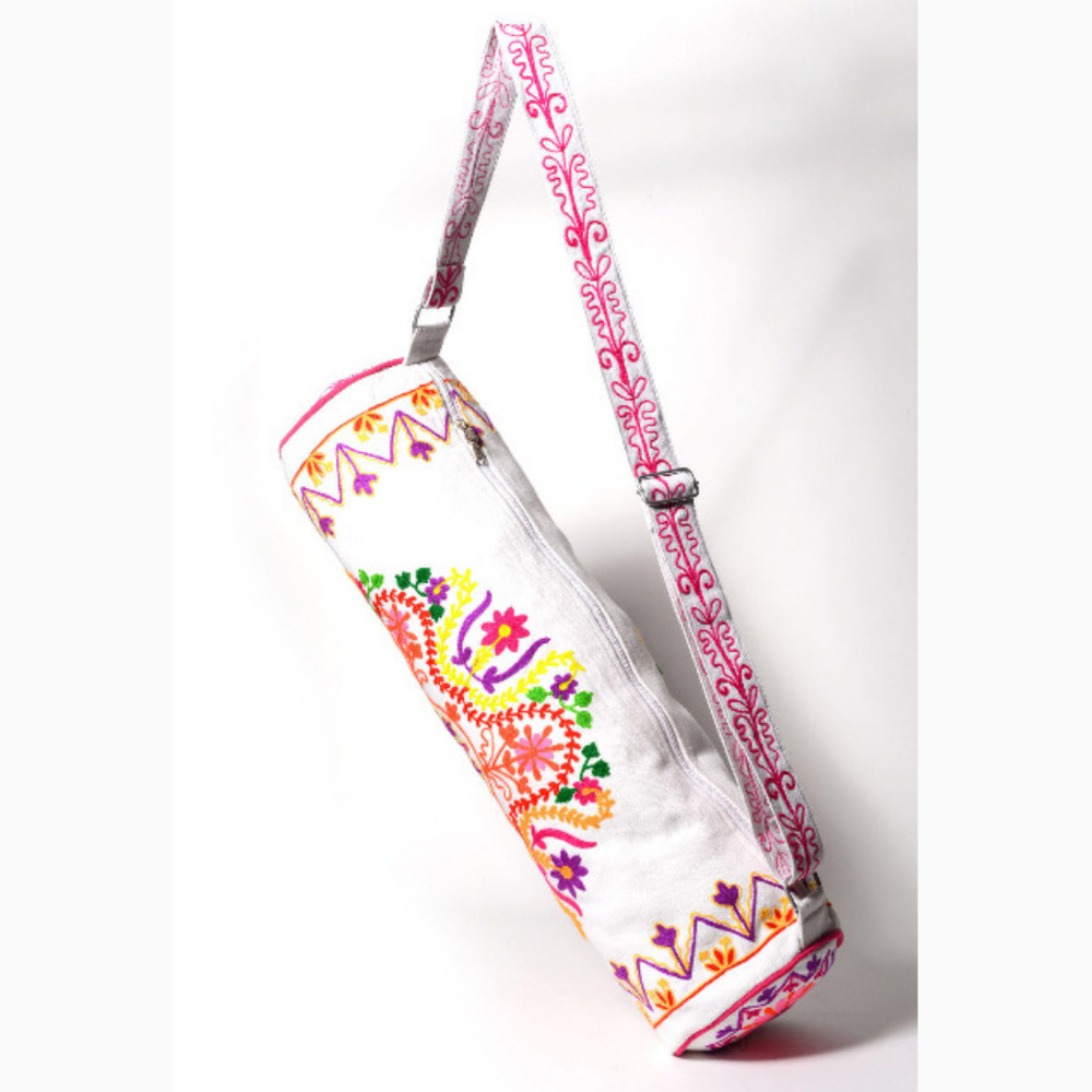 NEW Boho Embroidered Large Cotton Canvas Yoga Bag